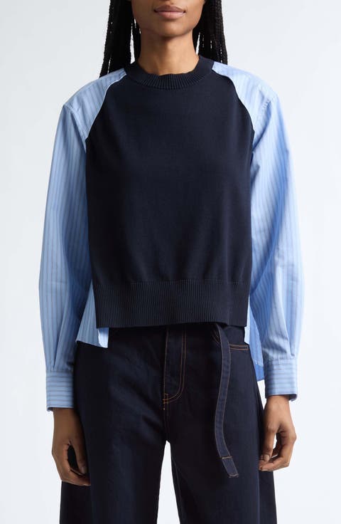 Poplin Mixed Media Knit Sweater