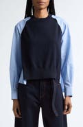 Sacai Poplin Mixed Media Knit Sweater