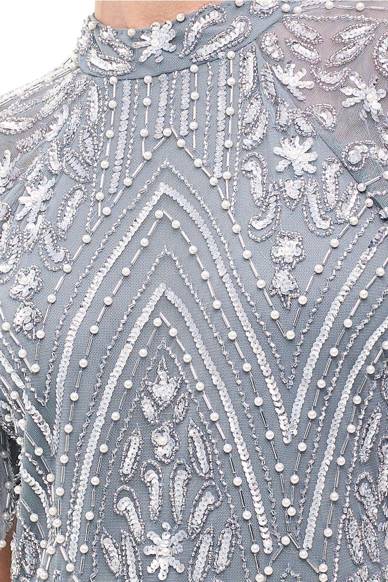 Embellished Sequins High Neck Gown, Alternate, color, MISTY GREY
