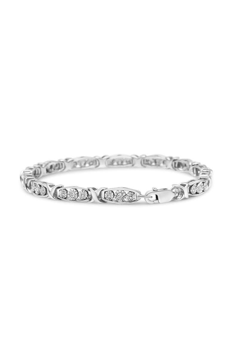 Haus of Brilliance Silver 1/10 Cttw Diamond Miracle Set 3 Stone Link Bracelet, Alternate, color, White