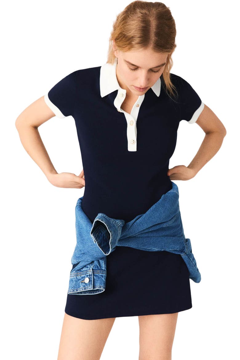 Contrast-trim polo dress, Alternate, color, Navy