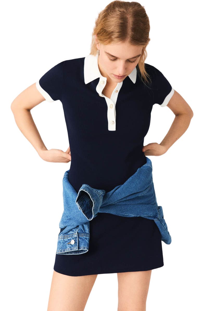 maje Contrast-trim polo dress, Alternate, color, Navy