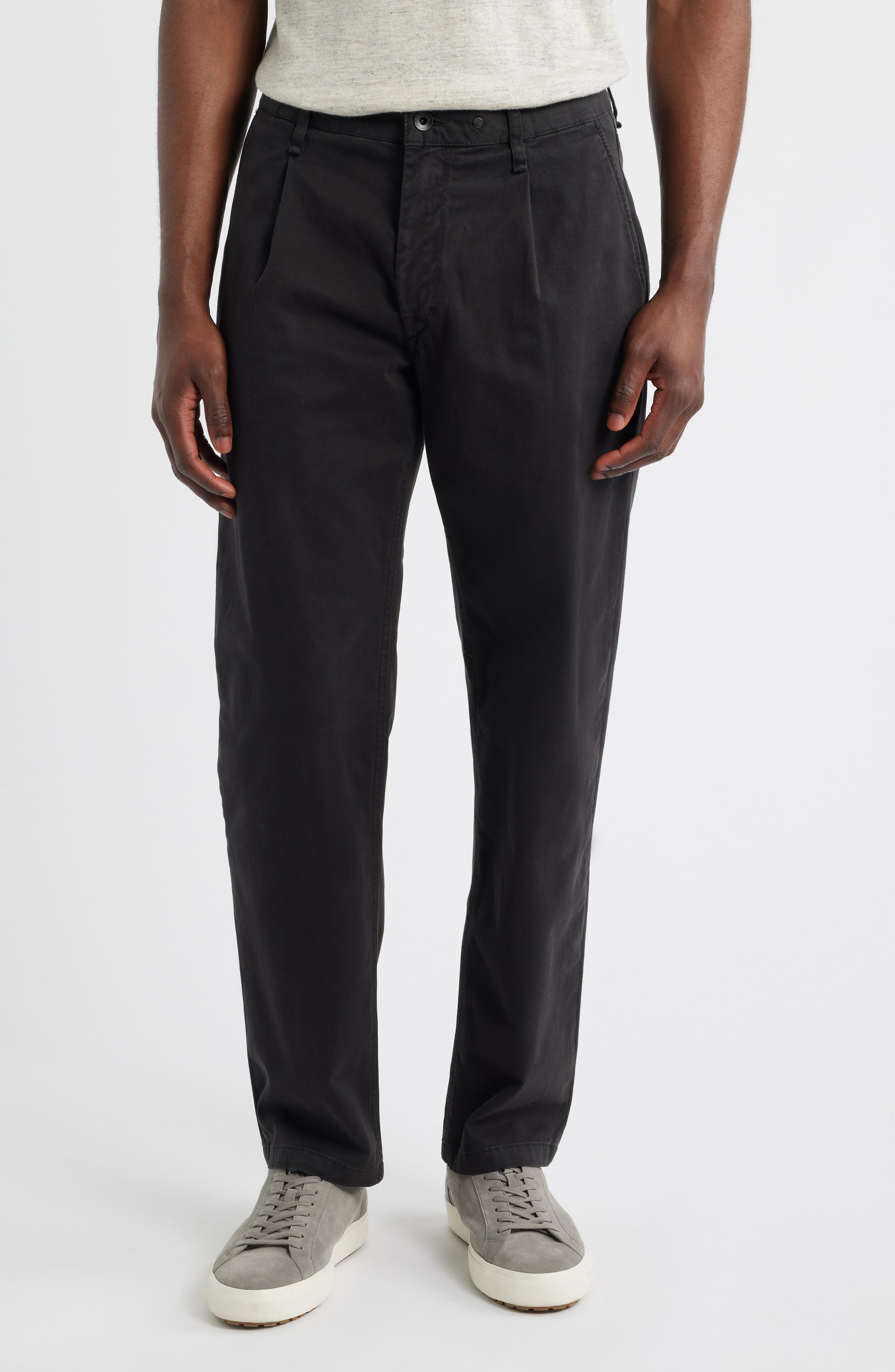 Evan Trim Fit Pleated Stretch Cotton Chinos
