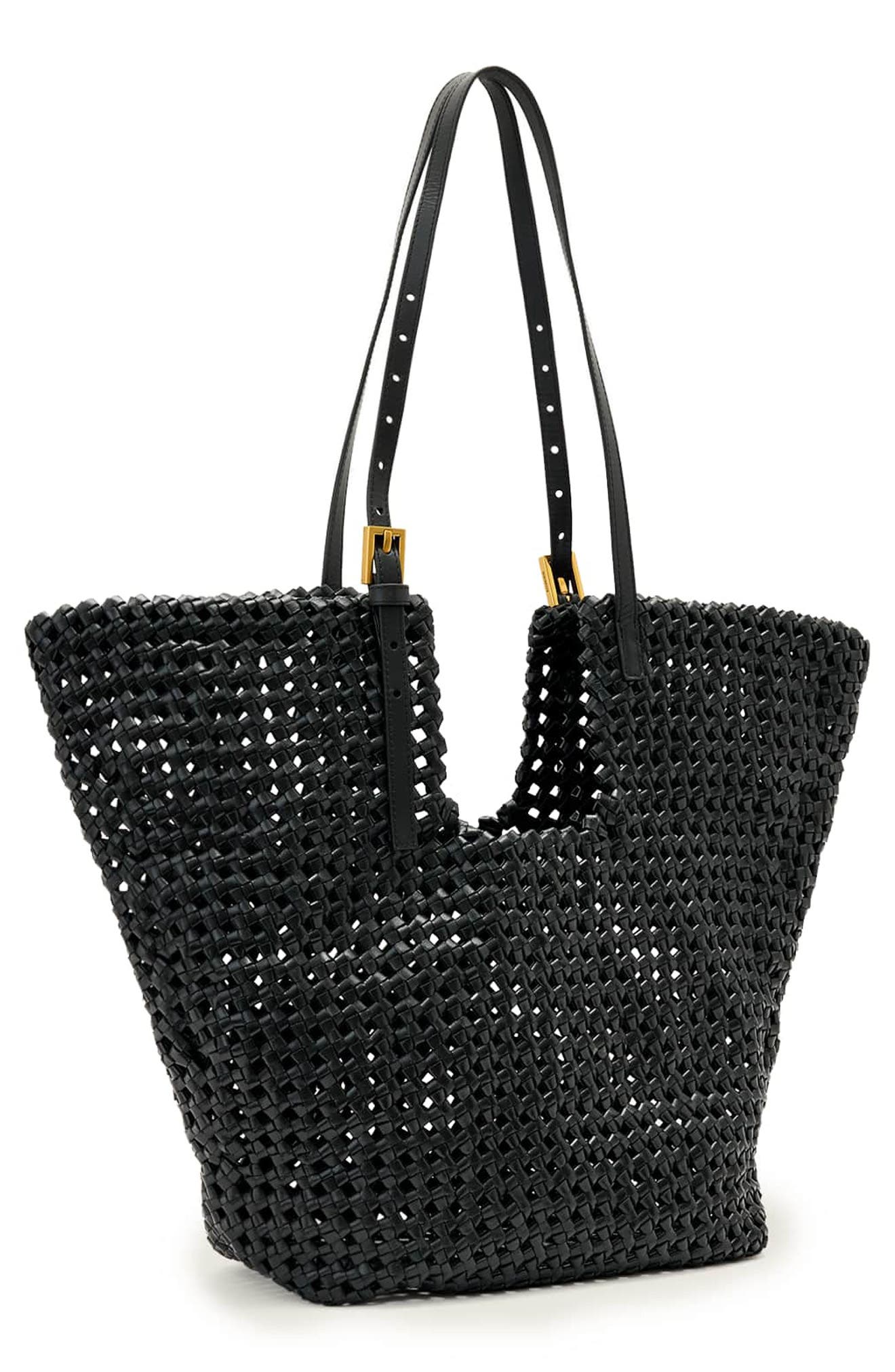AllSaints Ara East/West Knot Tote, Alternate, color, Black
