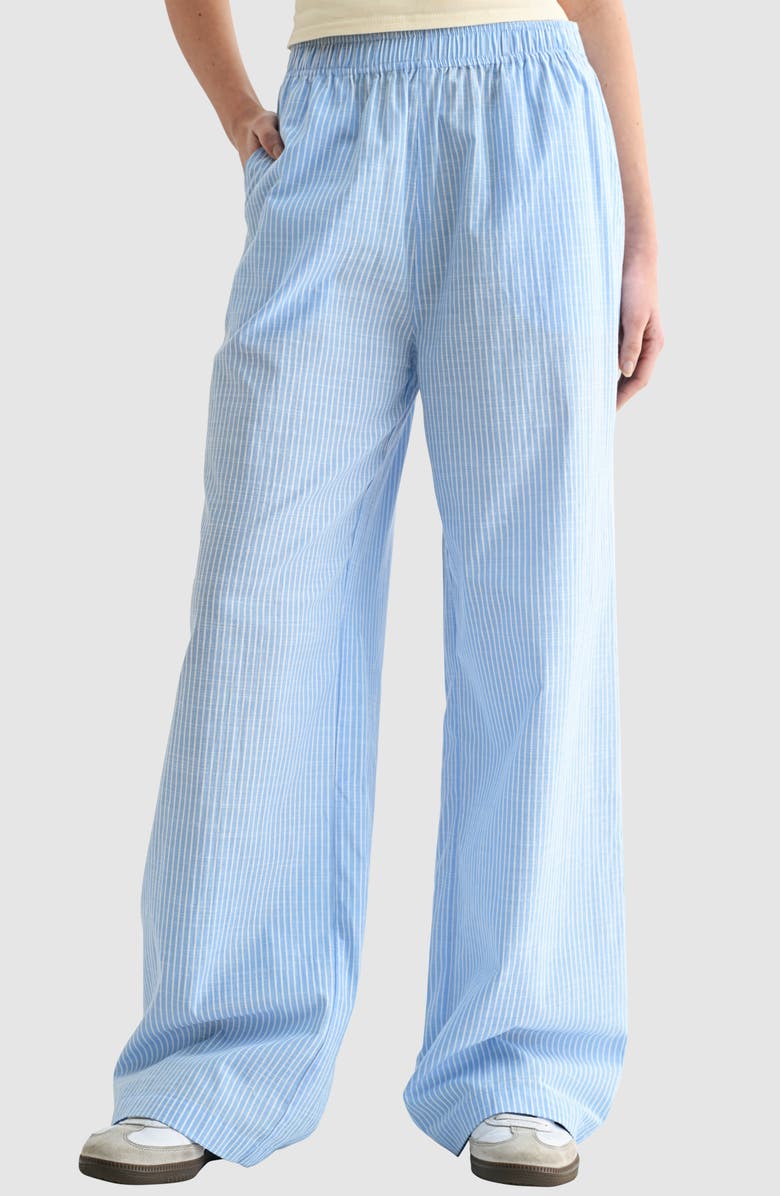 Lush Stripe Wide Leg Pull-On Pants, Main, color, Light Blue