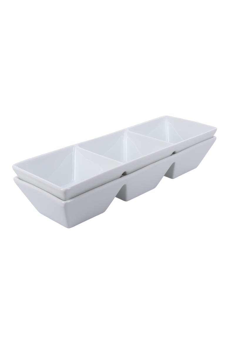 Set of 2 3-Compartment Serving Bowls, Alternate, color, WHITE