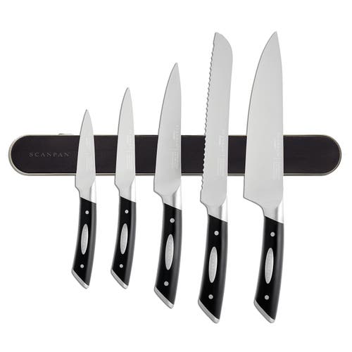 Scanpan Classic 6-piece Knife Set With Magnet Bar In Black