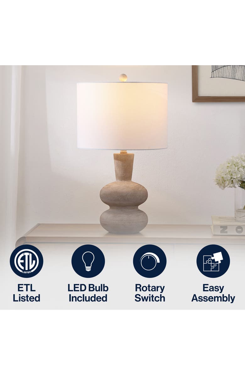 JONATHAN Y Matheo 24" Modern Minimalist Sculptural Oak-Grain Resin LED Table Lamp, Alternate, color, Antique Brown