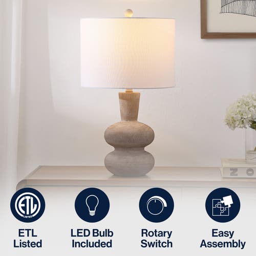 Jonathan Y Matheo 24" Modern Minimalist Sculptural Oak-grain Resin Led Table Lamp In Brown