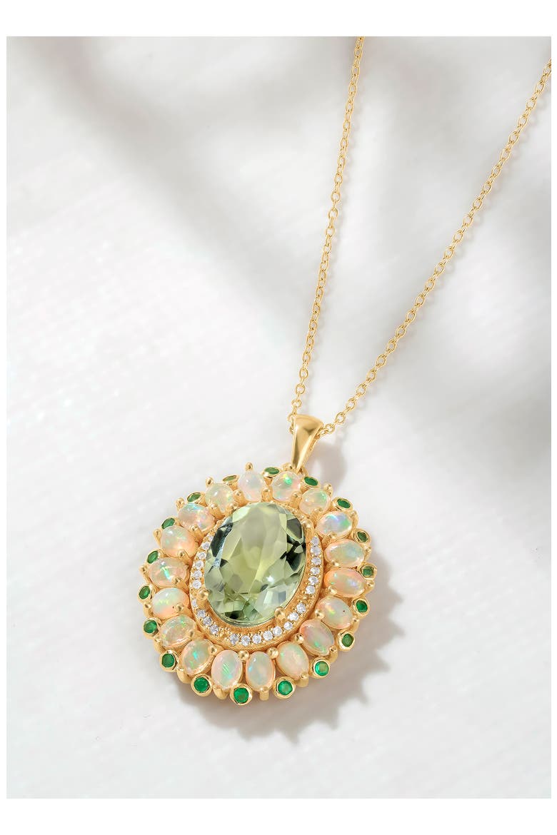 Green Quartz & Semiprecious Stone Halo Pendant Necklace, Alternate, color, GREEN/ GOLD