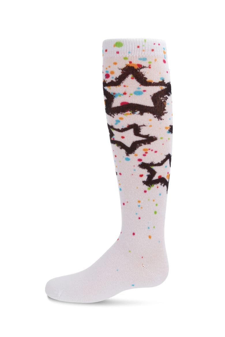 Graffiti Star Knee-High Socks, Main, color, White