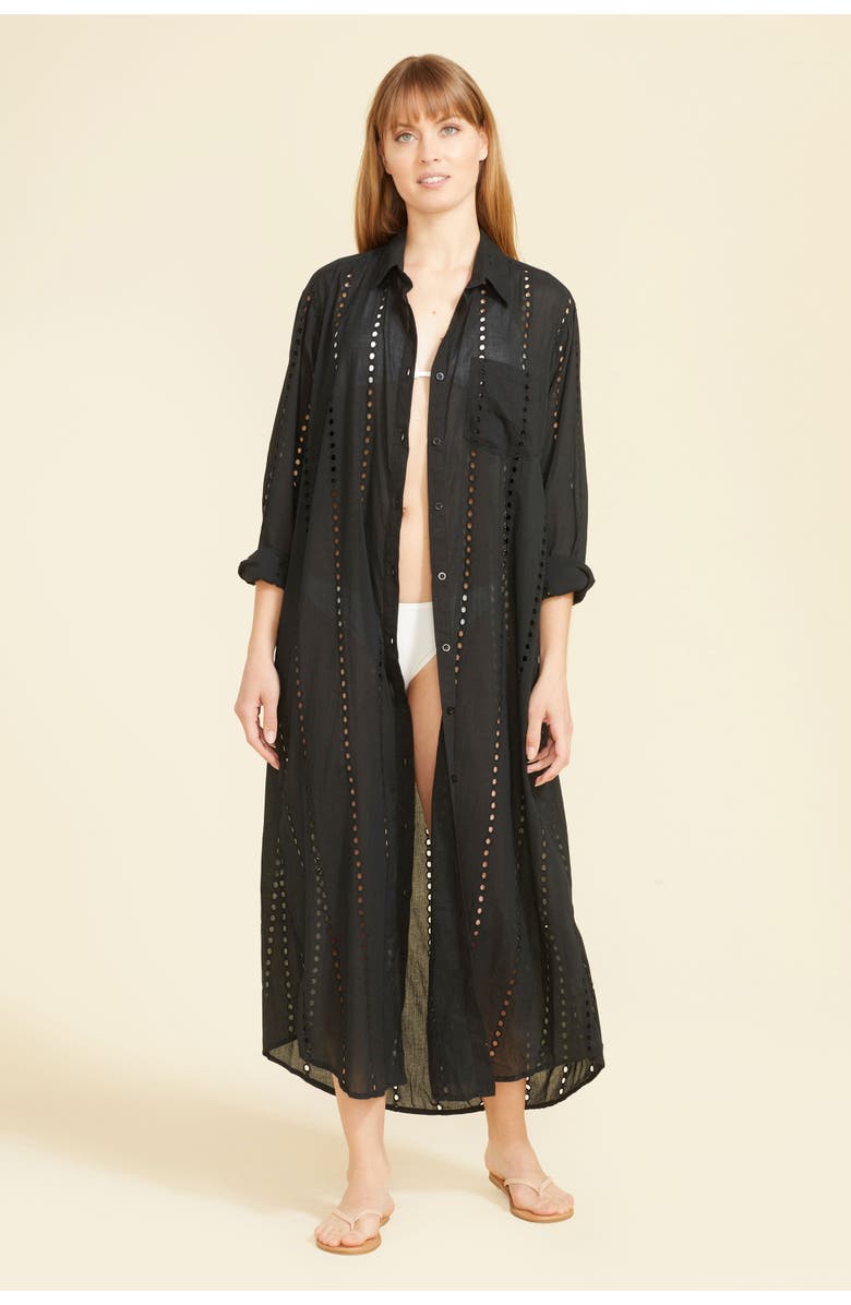 SITANO Positano Maxi Shirt Dress Cover-up, Main, color, Black