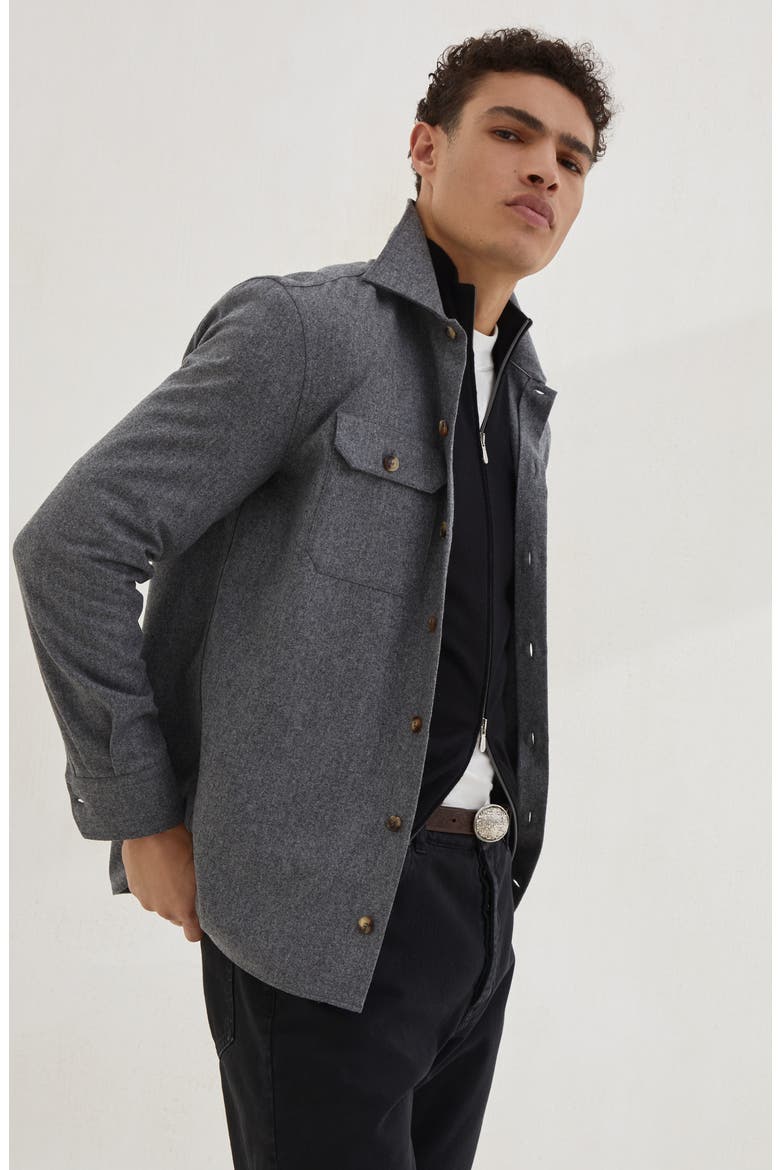 Virgin wool flannel overshirt, Alternate, color, Dark Grey