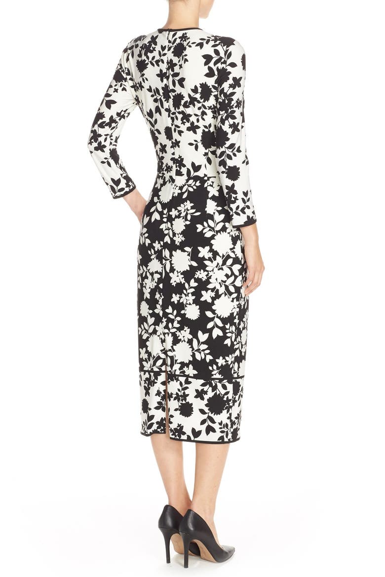 Floral Print Jersey Midi Dress, Alternate, color, SOFT WHITE/ BLACK