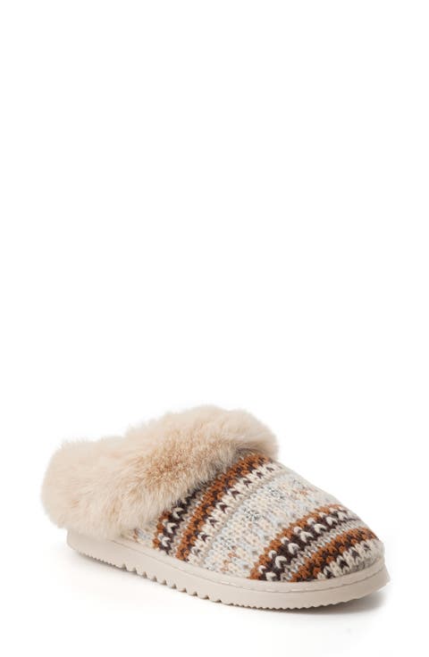 Knit Faux Fur Trim Clog Slipper