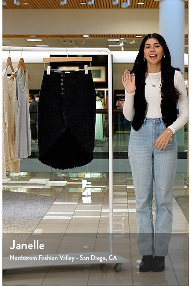 Button Front Denim Faux Wrap Skirt video