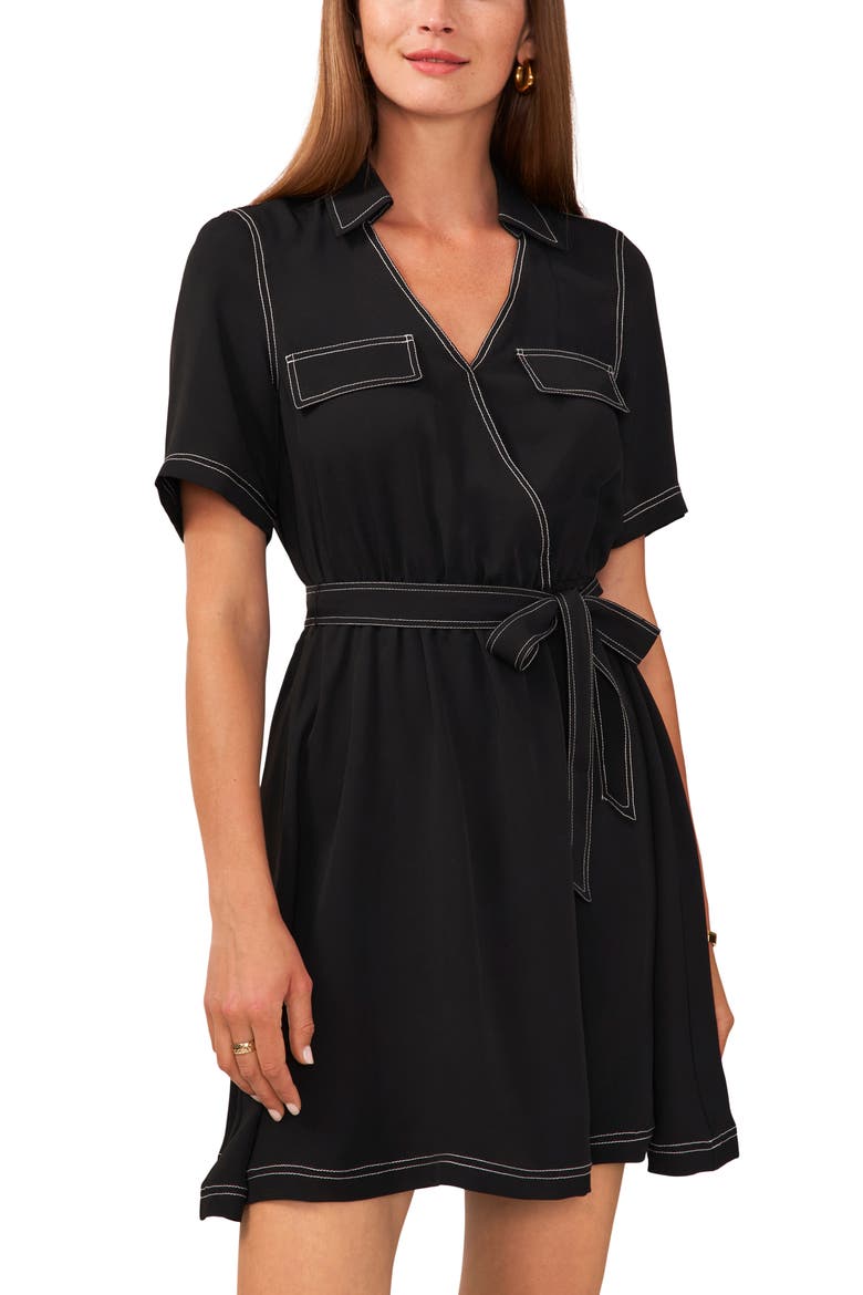 Collared Wrap Minidress, Alternate, color, RICH BLACK