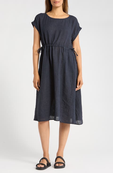 Short Sleeve Organic Linen Midi Dress