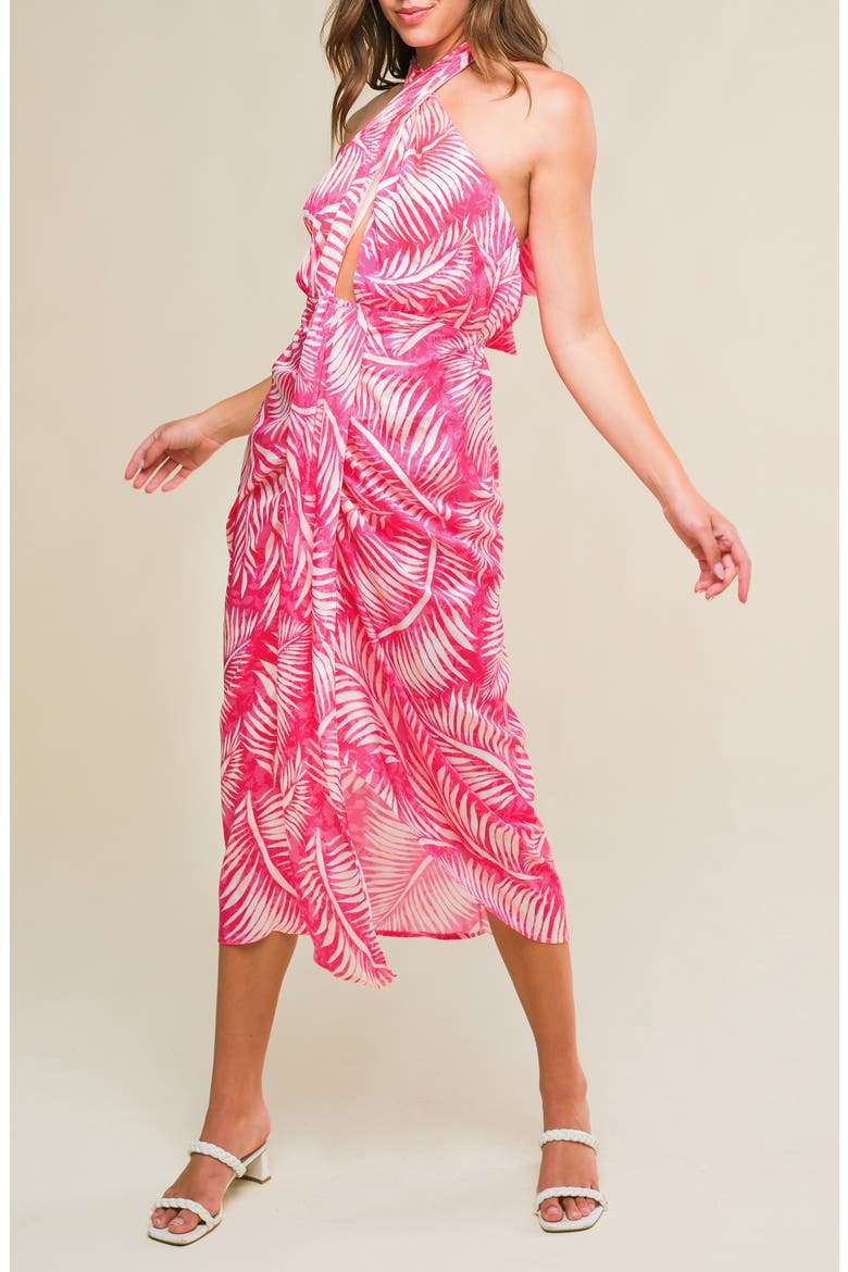 Print Halter Midi Dress, Alternate, color, FUCHSIA IVORY