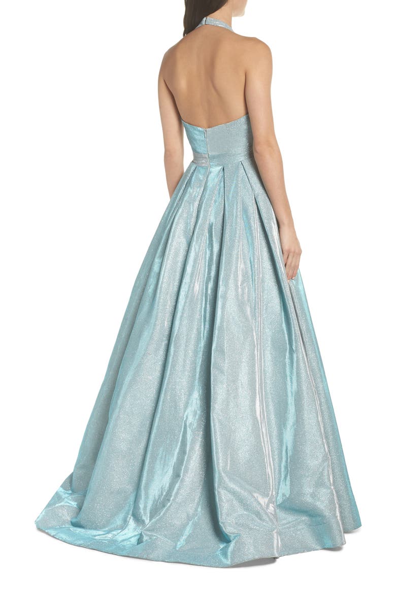 Mac Duggal Shimmering Halter Neck Ballgown, Alternate, color, SHIMMERING ICE