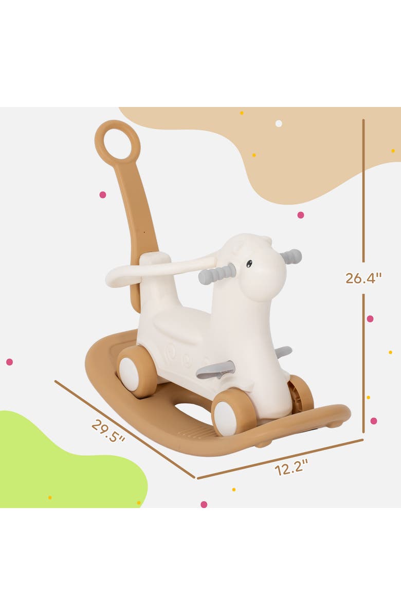 Qaba 4-in-1 Toddler Rocking Horse, Push Handle & Balance Board, Alternate, color, Brown