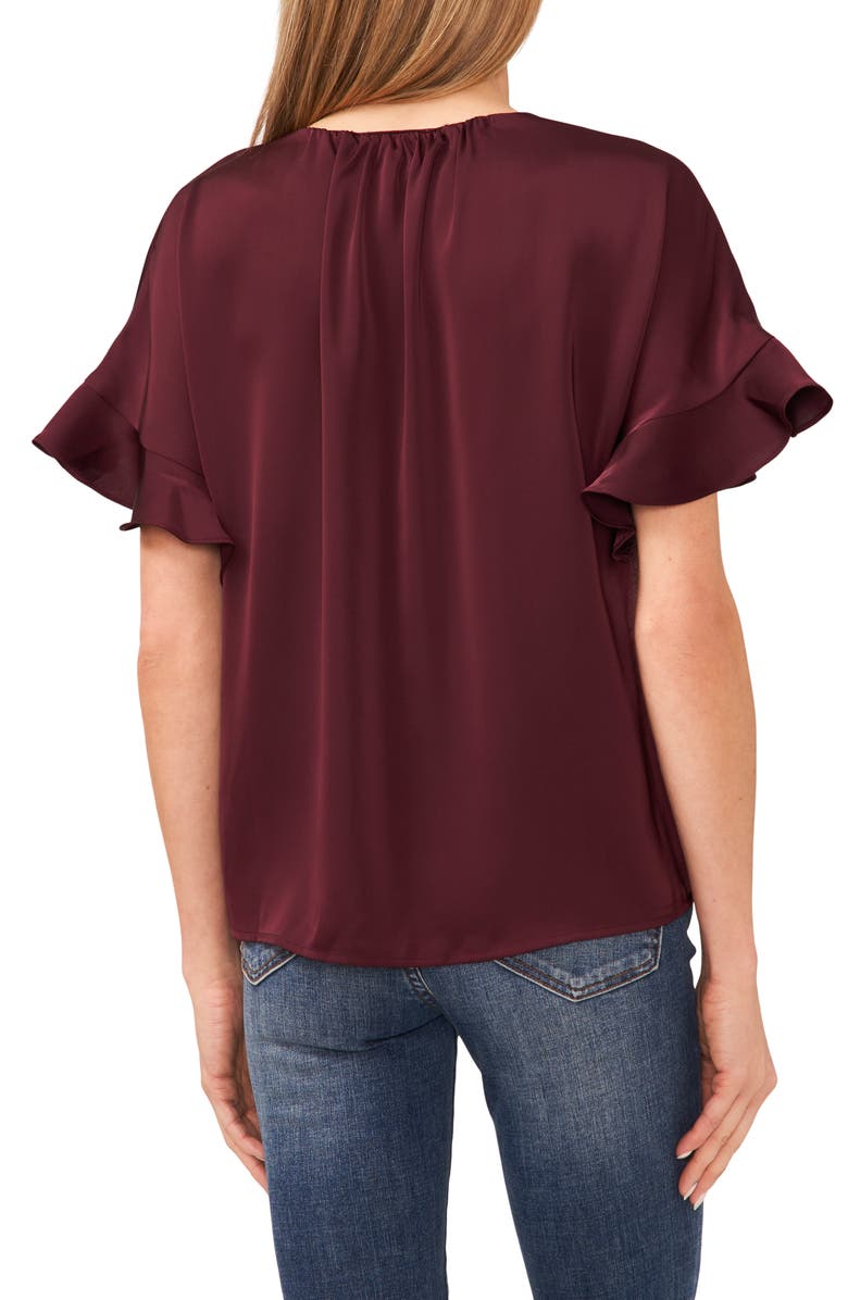 CeCe Flutter Sleeve Top, Alternate, color, Rich Cabernet