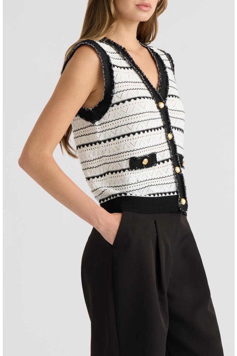 Pointelle Sweater Vest, Alternate, color, MARSHMALLOW/ BLACK