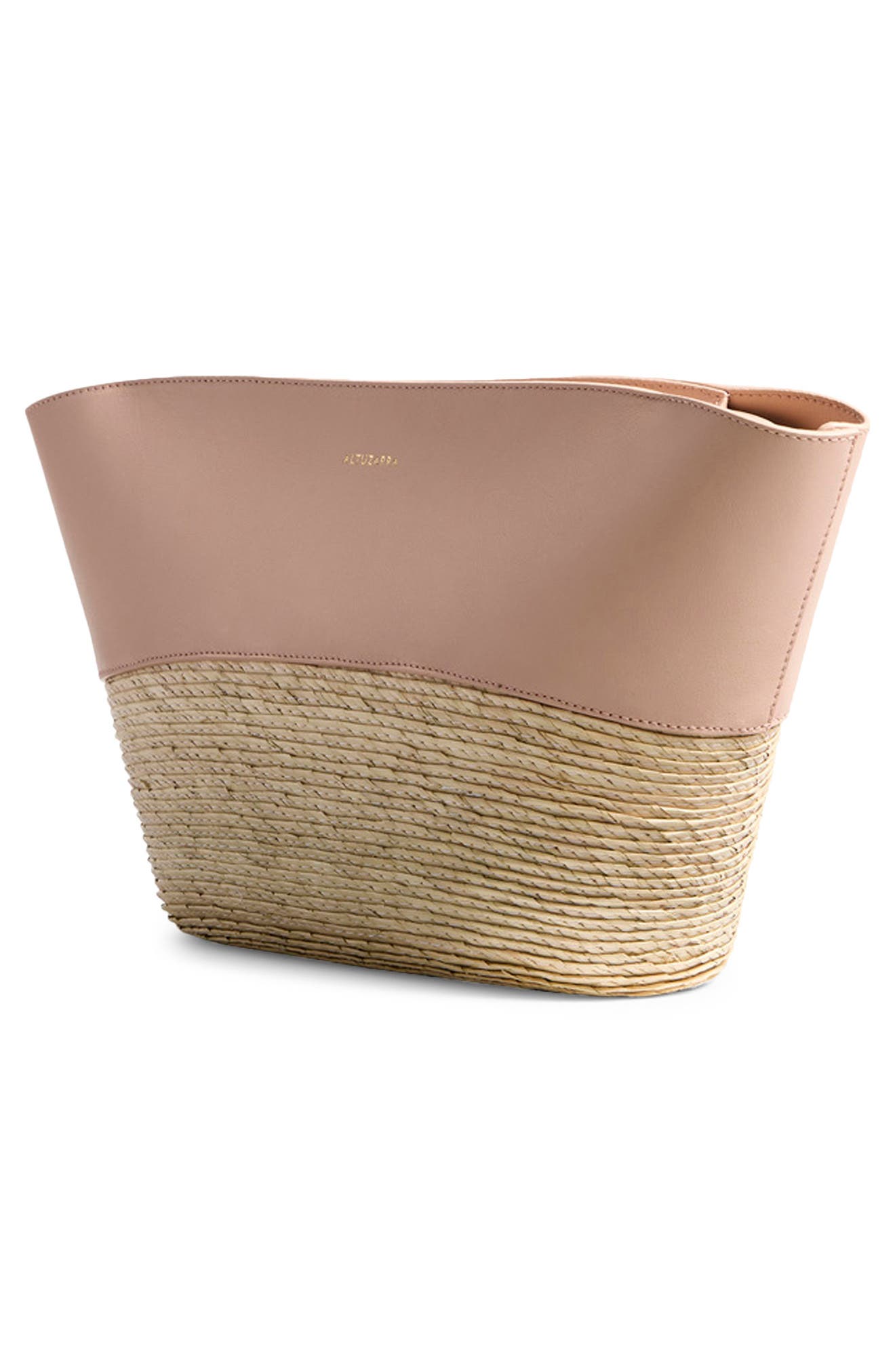 Altuzarra Leather & Straw Basket Clutch, Alternate, color, Pale Blush
