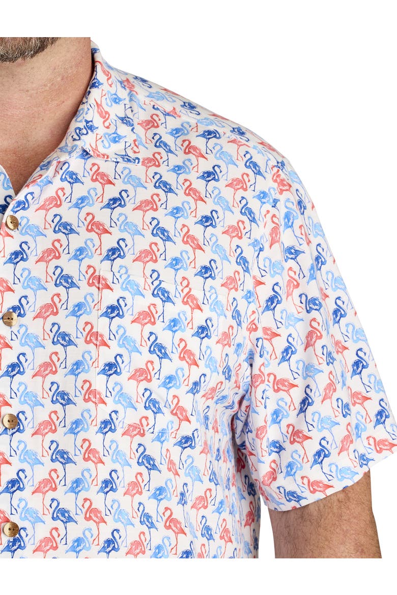 Big & Tall Veracruz Cay Flamingo Mingle Sport Shirt, Alternate, color, WHITE