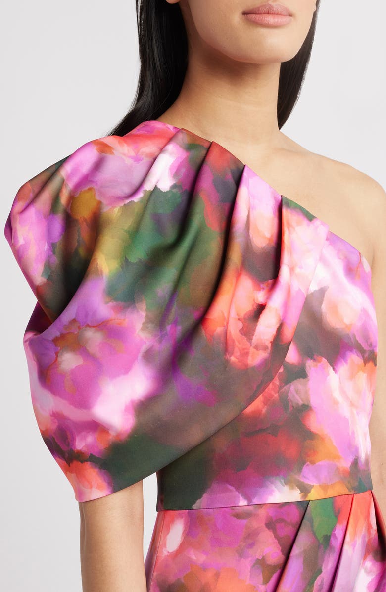 Black Halo Egan Puff Sleeve One-Shoulder Gown, Alternate, color, 