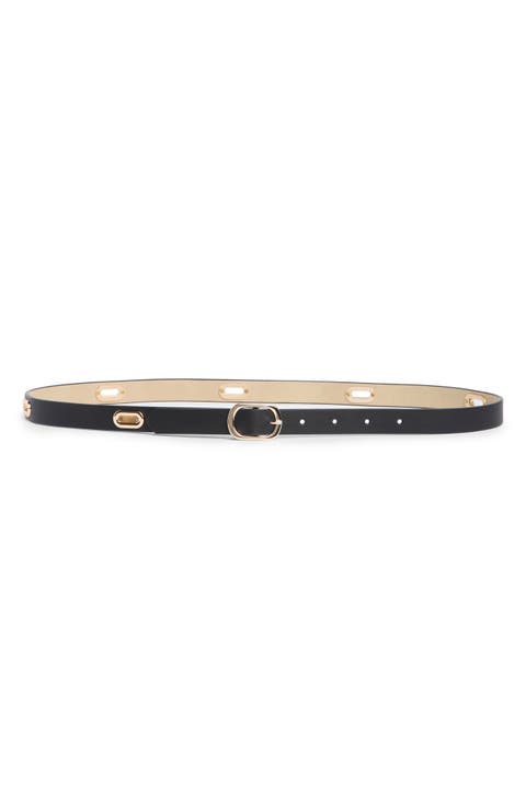 Oval Grommet Skinny Leather Belt