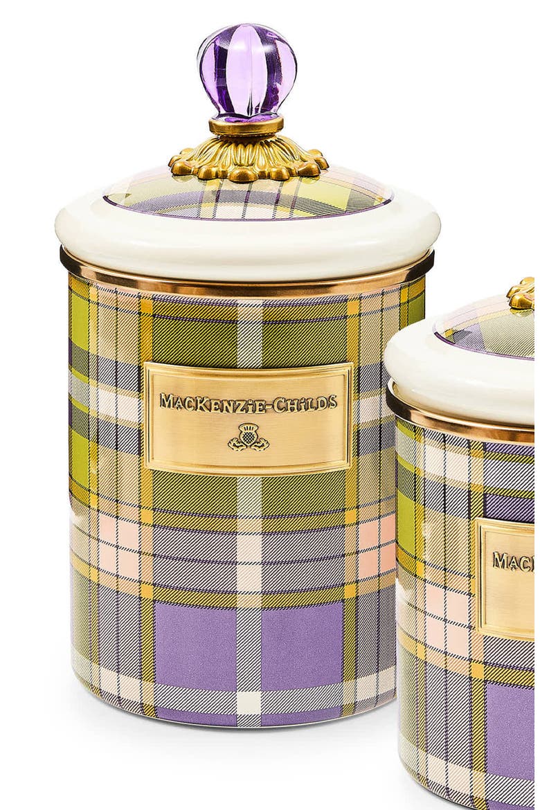 Tartan Violet Enameled Steel Medium Canister, Alternate, color, TARTAN VIOLET