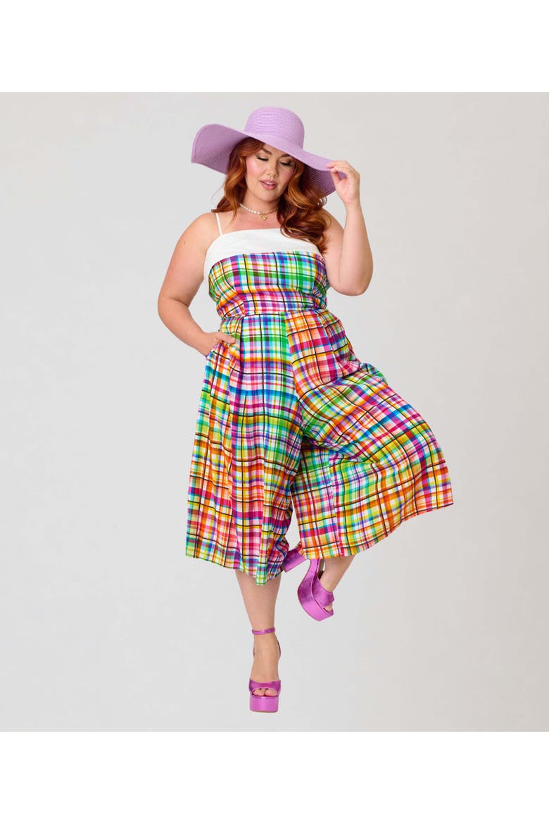 Plus Size Wide Leg Nancy Romper, Alternate, color, White Plaid