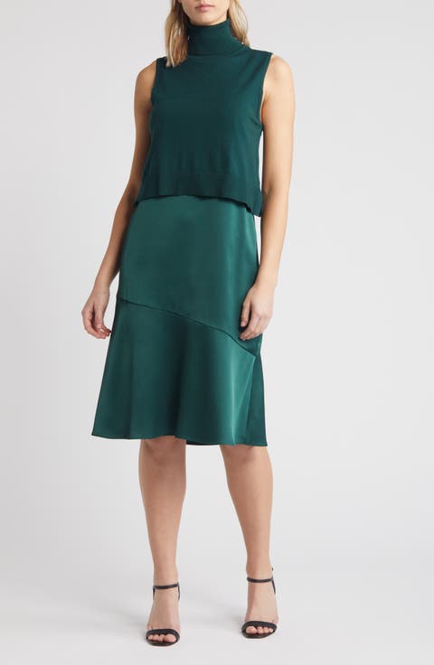 Two-Piece Sleeveless Turtleneck Sweater & Satin Slipdress