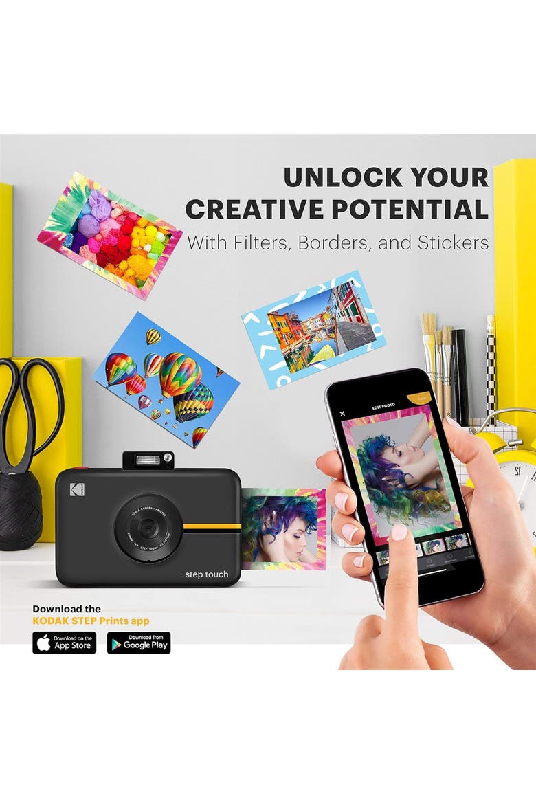 Step Digital Instant Camera with Image Sensor, ZINK Zero Ink Technology, Alternate, color, Black with Screen