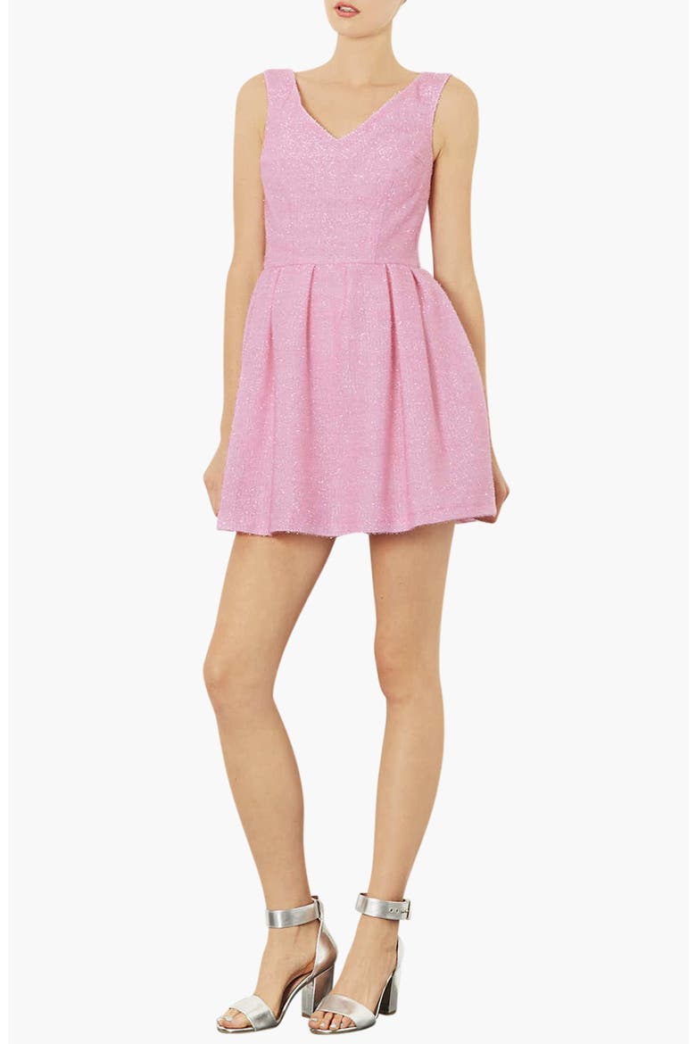 Fluffy Fit & Flare Dress, Main, color, PINK