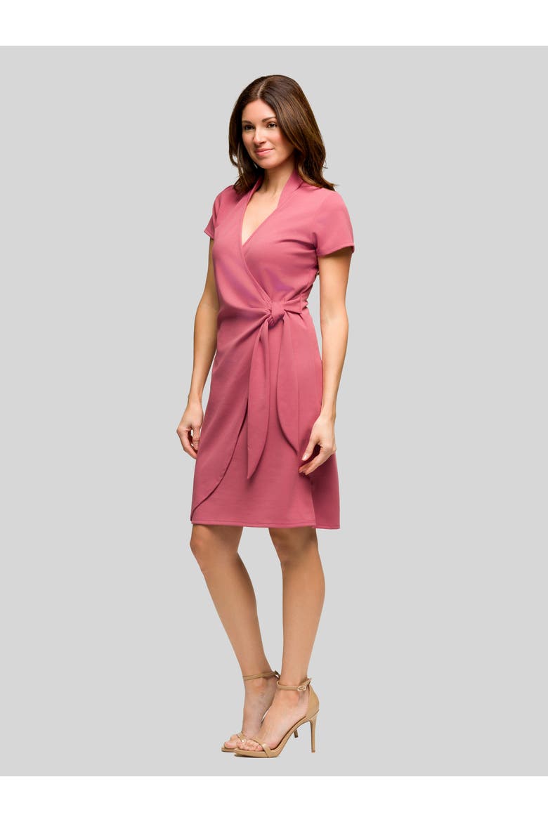 Mandarin Collar Knee Length Wrap Dress, Alternate, color, Rose