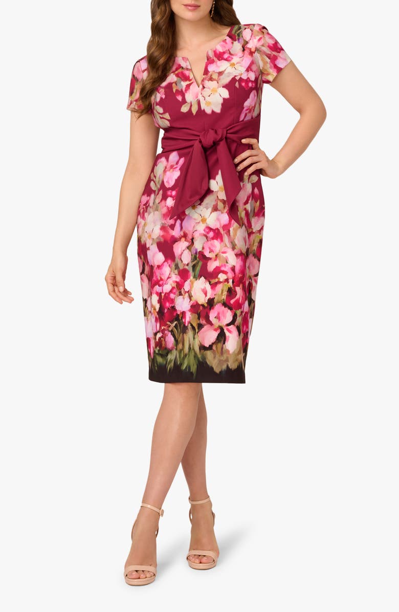 Adrianna Papell Floral Print Tie Front Sheath Dress, Main, color,