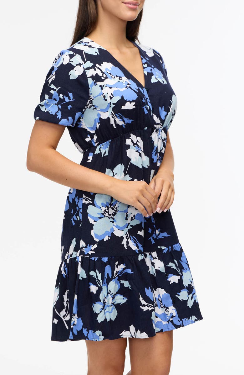 Ellen Tracy Tiered Linen Blend Dress, Alternate, color, Navy Bouquet