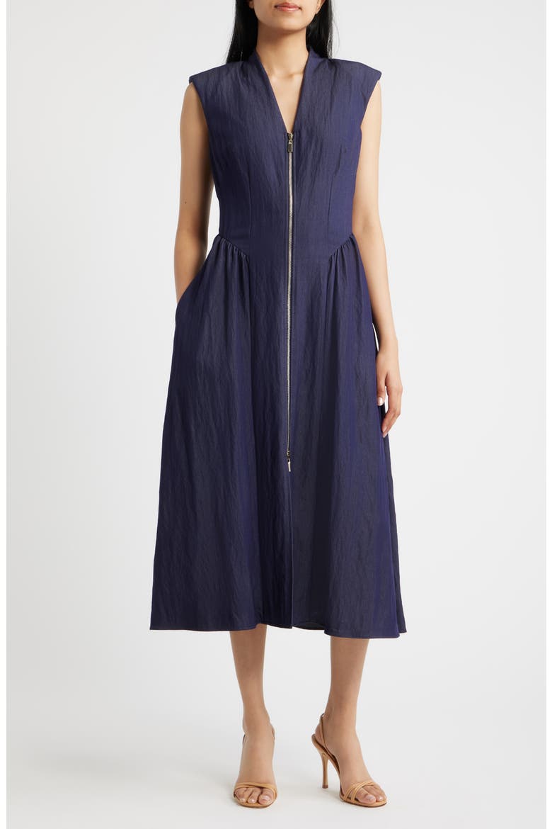 Zip Front Midi Dress, Main, color, DENIM