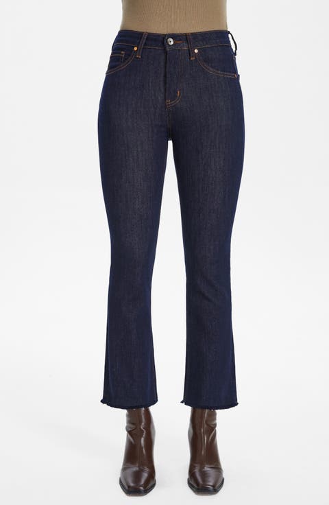 Raw Hem Mid Rise Ankle Straight Leg Jeans