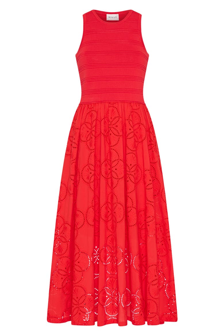 Mixed Media Midi Dress, Alternate, color, RED