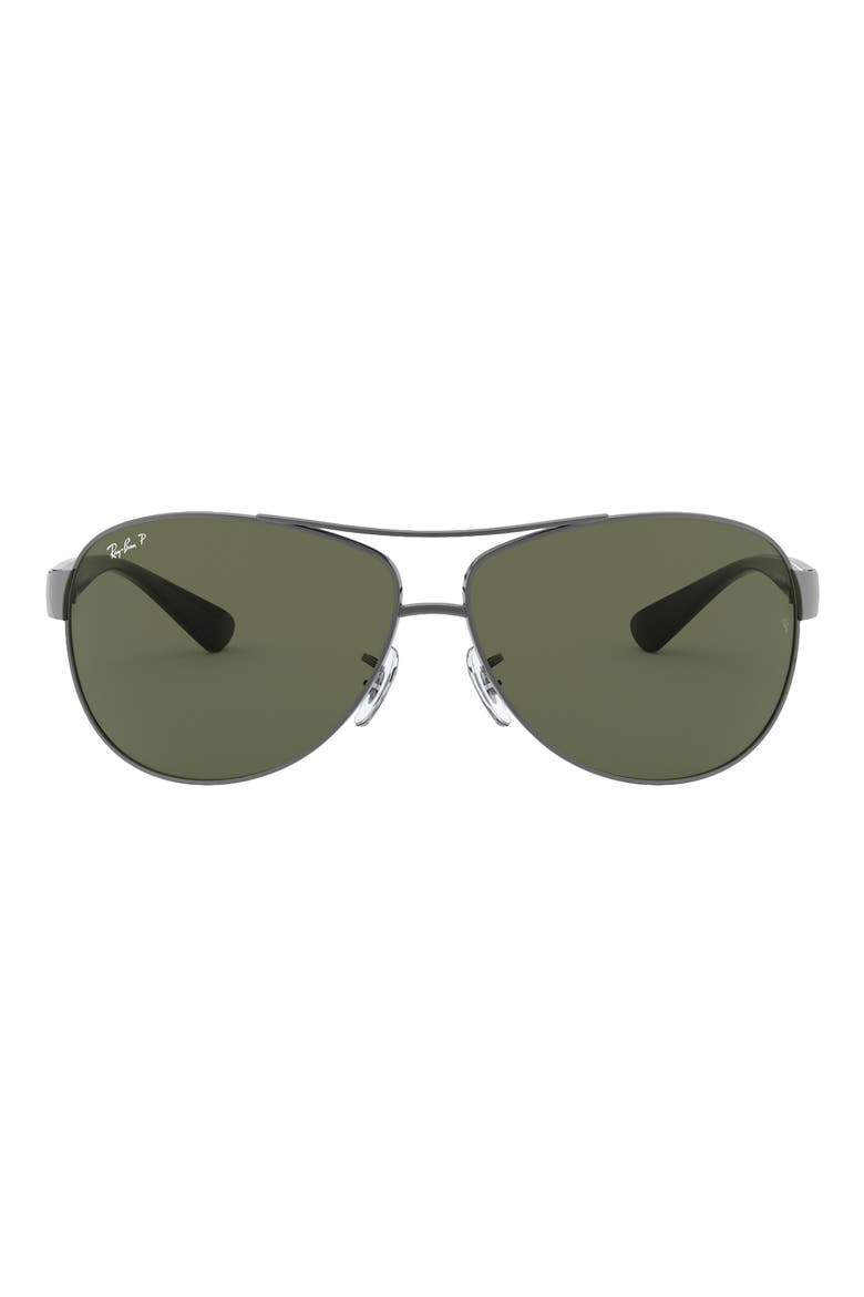 63mm Oversize Aviator Sunglasses, Main, color, GUNMETAL / GREEN