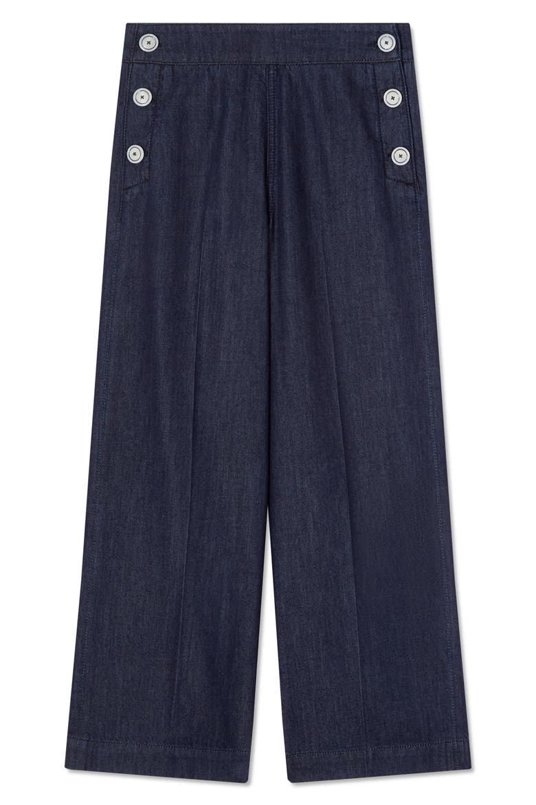 Nur Crop Wide Leg Denim Sailor Pants, Alternate, color, BLUE