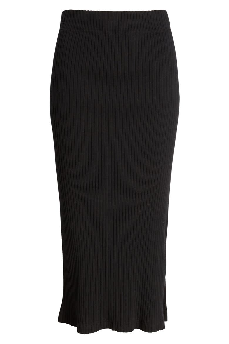 Angie Side Slit Rib Midi Skirt, Alternate, color, TRUE BLACK