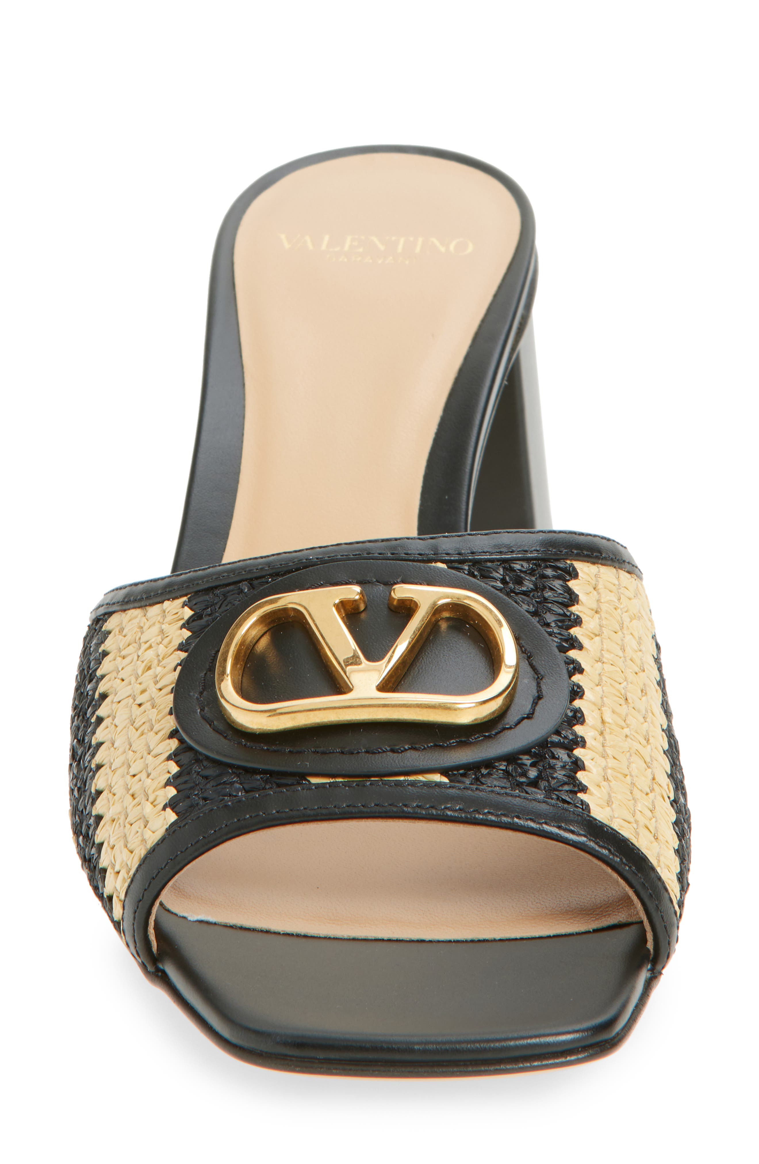 Valentino Garavani VLOGO Slide Sandal, Alternate, color, Natural/ Black