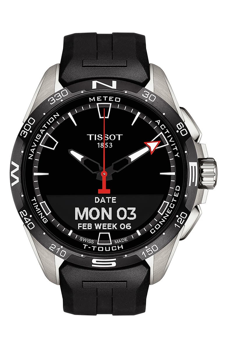 Tissot T-Touch Connect Solar Smart Silicone Strap Watch, 47.5mm, Alternate, color,