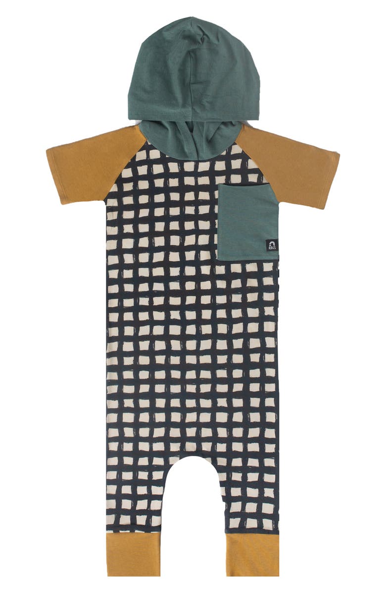 RAGS TO RACHES RAGS Grid Hooded Pocket Romper, Main, color, 