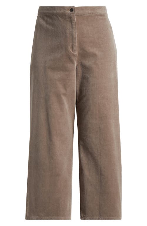 Eileen Fisher Stretch Organic Cotton Corduroy Wide Leg Ankle Pants In Brown