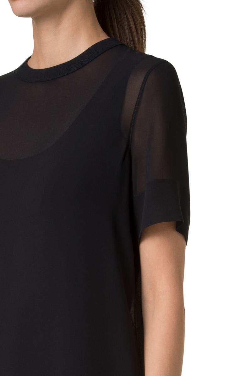 Akris Sheer Silk Georgette Shift Dress, Alternate, color, Black
